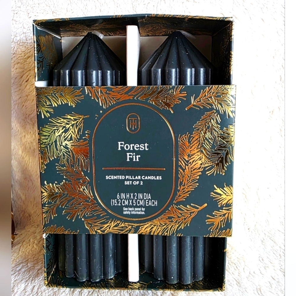 New Threshold 2024 Christmas scented pillar candles set of 2 forest fir, 6 in